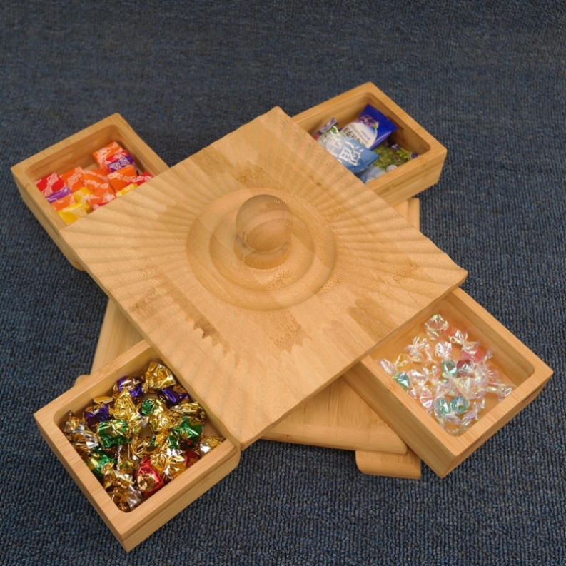 竹木可旋轉干果收納盒